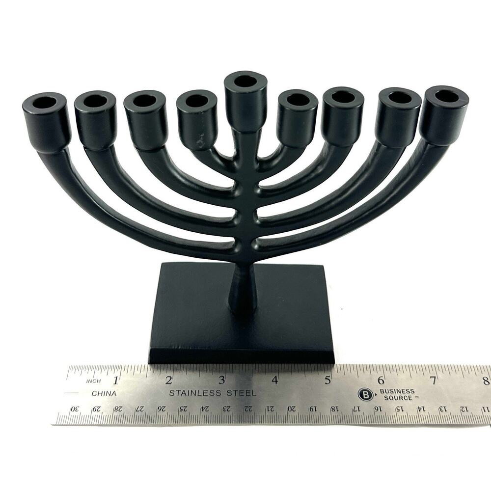Black Metal Menorah 9 Branch Candle Holder Modern Hanukkah Judaica 7” Wide - Picture 5 of 6